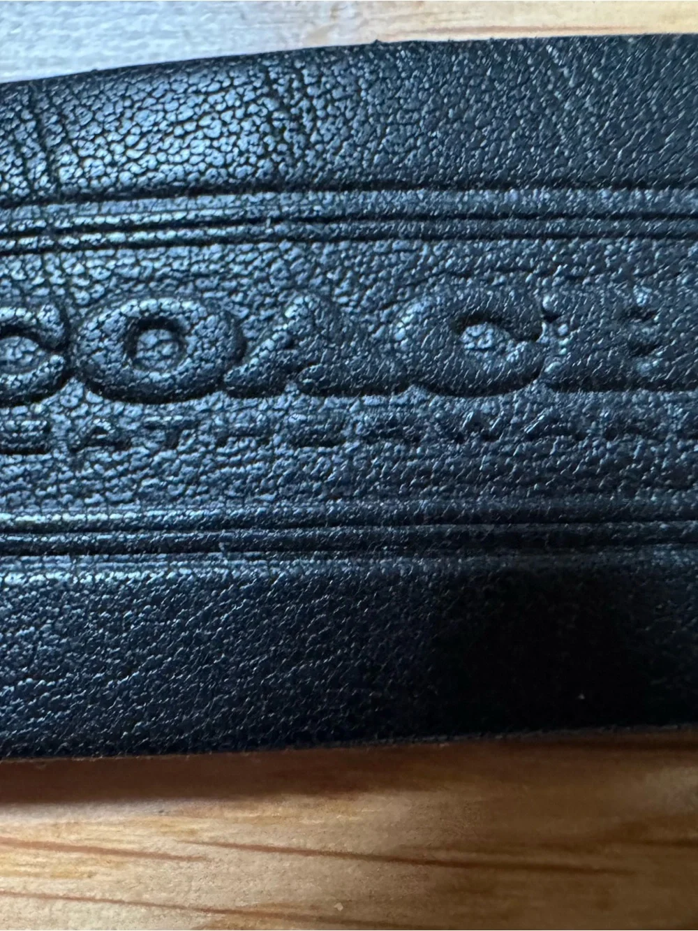 Vintage Coach Black Leather One-Sided Hang Tag with Brass Chain, Pre-1994